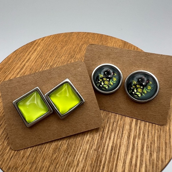 Classic Edgy Round & Square Stud Earring Set- Cat Stud Earrings - Picture 15 of 15